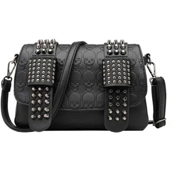 Boutique Handbags - New Women Studded Crossbody Purse Black Skull Handbag